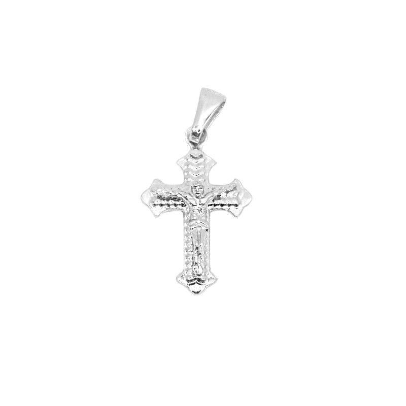 Ciondolo croce puntinata e cristo microfuso placcato oro bianco  in argento 925