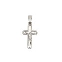 Ciondolo croce liscia e satinata con cristo microfuso placcato oro bianco  in argento 925