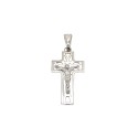Ciondolo croce traforata satinata e lucida con cristo microfuso placcato oro bianco in argento 925