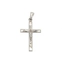 Ciondolo croce lucida con finali satinati e cristo microfuso placcato oro bianco in argento 925