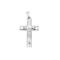 Ciondolo croce liscia con dettagli incisi e cristo microfuso placcato oro bianco in argento 925
