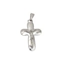 Ciondolo croce con punte tonde lucide e satinate con cristo microfuso placcato oro bianco in argento 925