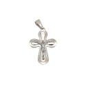 Ciondolo croce punte tonde e incisa con cristo microfuso placcato oro bianco in argento 925