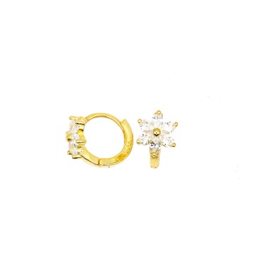 Orecchini a cerchio con fiore zirconato bianco e chiusura a scattino placcati oro giallo in argento 925