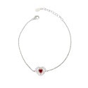 Bracciale forzatina con cuore pierta centrale rossa con doppia contorno di zirconi bianchi placcato oro bianco in argento 925