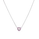 Collana maglia forzatina con cuore zirconato bianco con cornice di zirconi rossi placcata oro bianco in argento 925