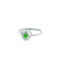 Anello regolabile con cuore pietra centrale verde con doppia contorno di zirconi bianchi placcato oro bianco in argento 925