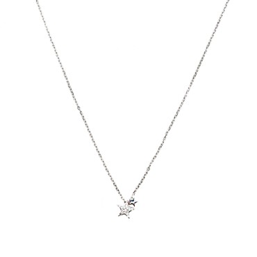 Collana maglia forzatina con stella passante zirconata bianca e mini stella liscia placcata oro bianco in argento 925